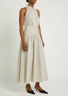 Staud Romy Striped Stretch-cotton Poplin Maxi Shirt Dress White