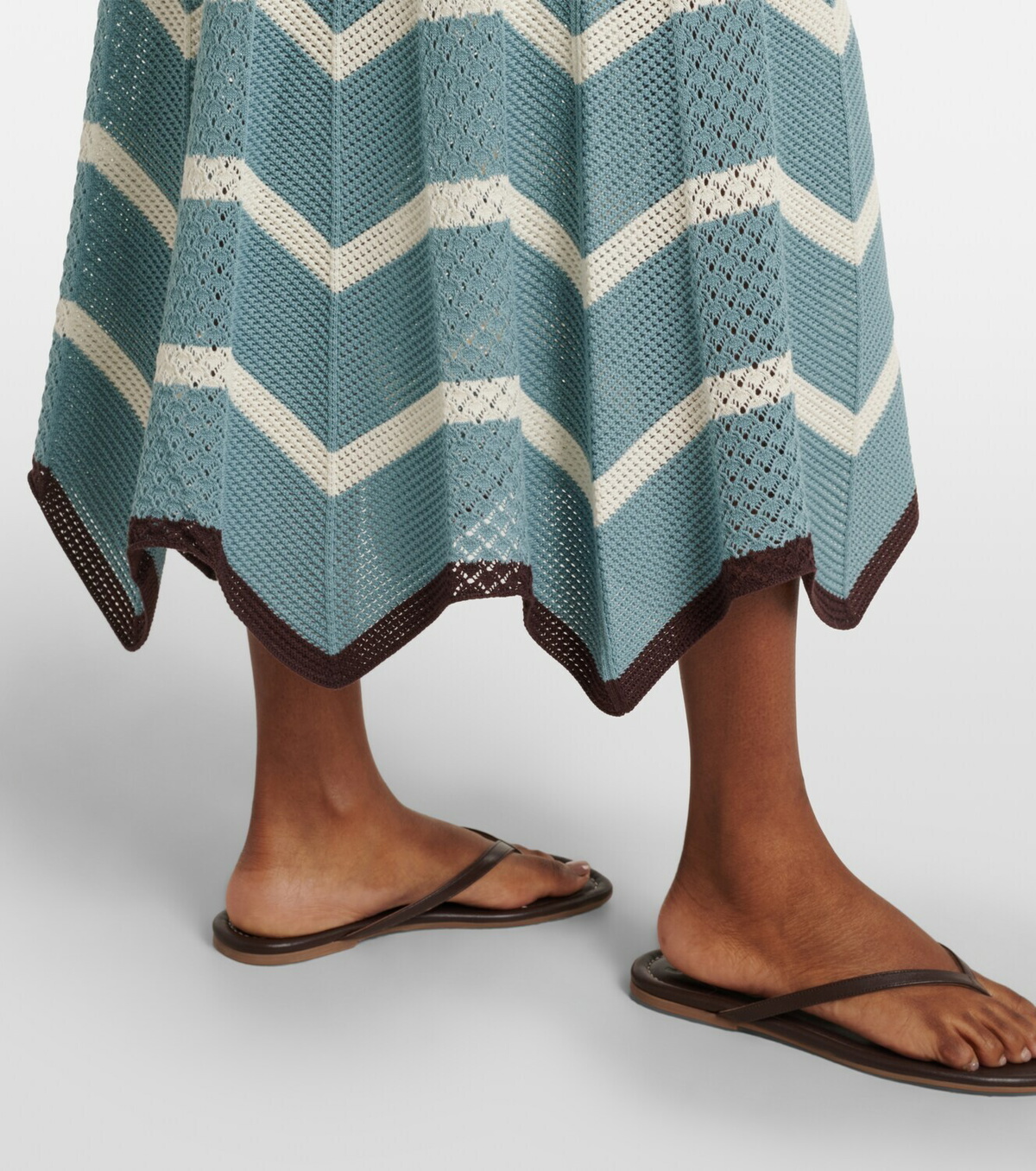 La DoubleJ Chevron crochet cotton midi skirt