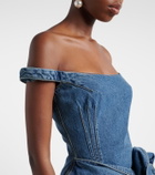 Magda Butrym Off-shoulder floral-appliqué denim minidress
