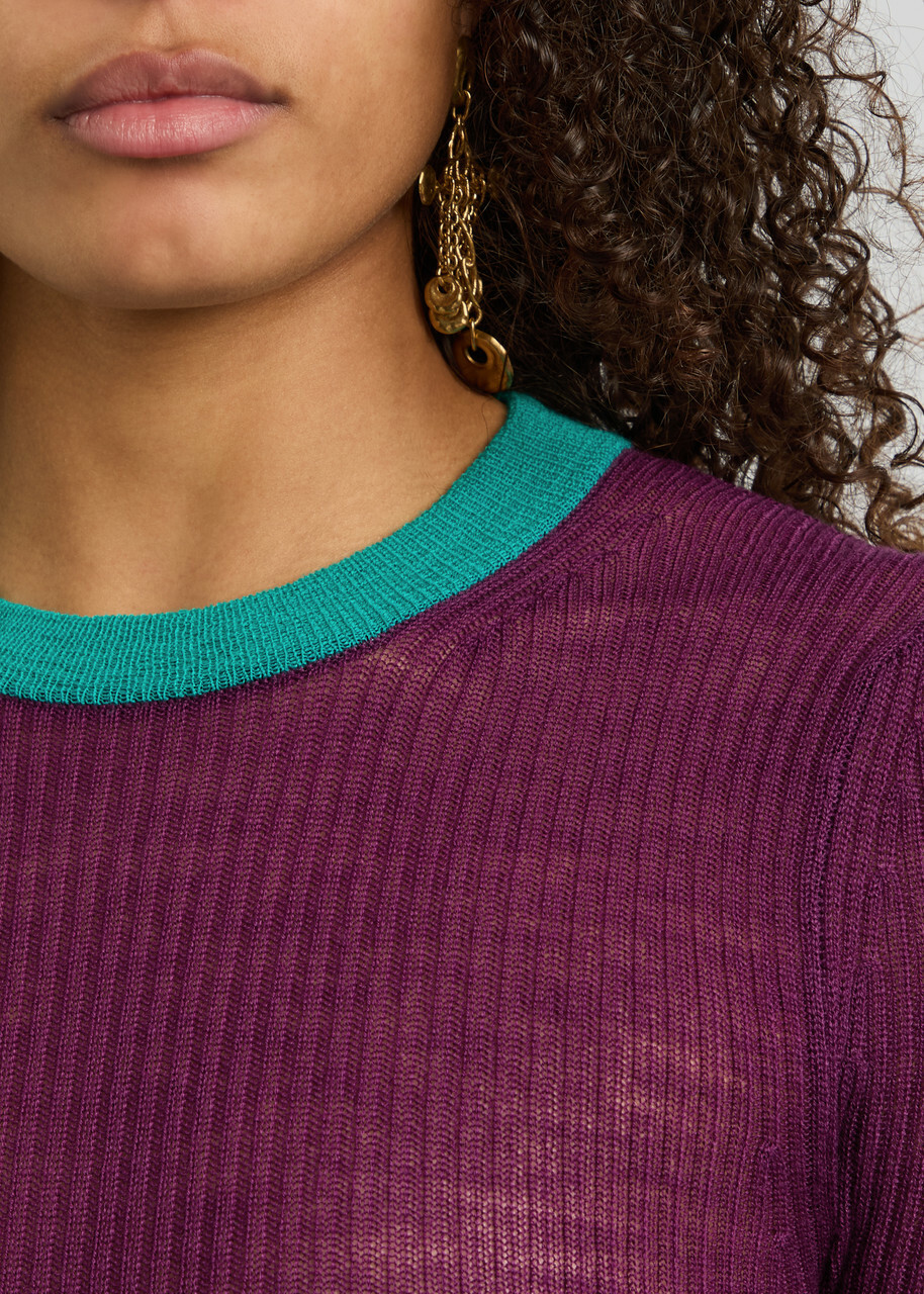 Chloe Ribbed Semi-sheer Wool Jumper Purple