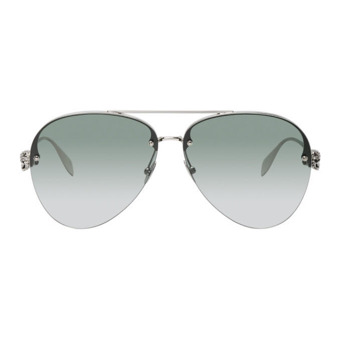 Photo: Alexander McQueen Silver Skull Jeweled Pilot Sunglasses