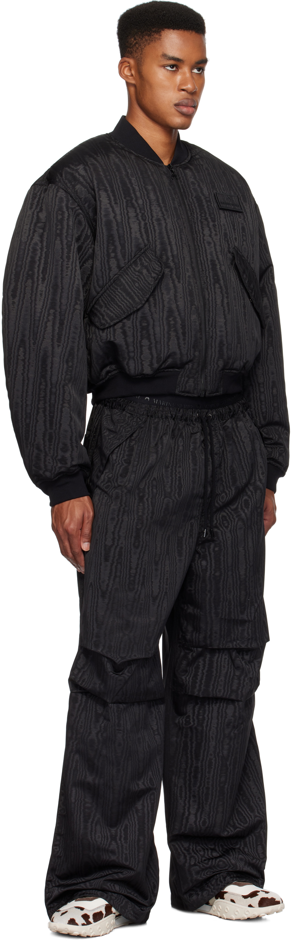 Marine Serre Black Recycled Moiré Bomber Jacket