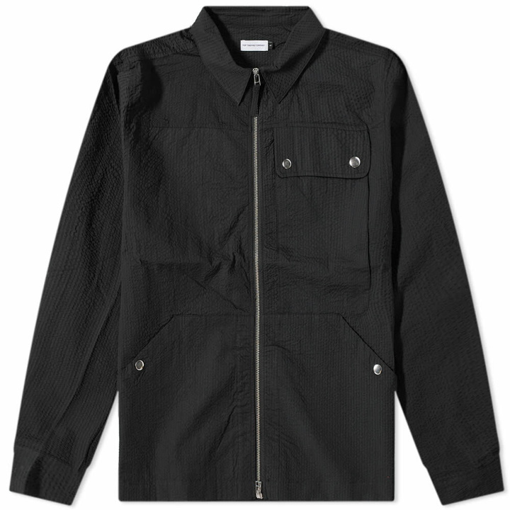 Photo: Pop Trading Company Men's Seersucker Big Pocket Overshirt in Black Seersucker