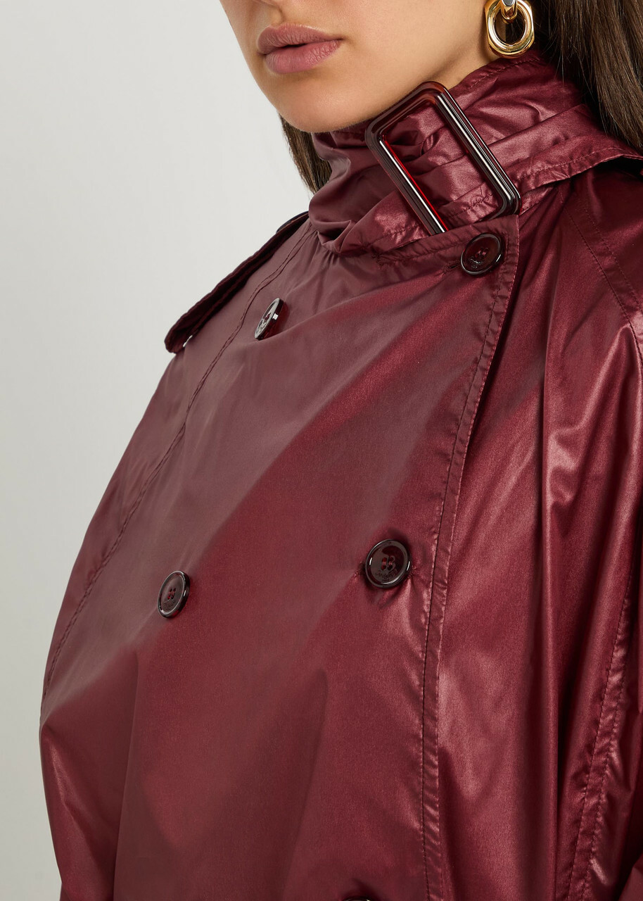 Saint Laurent Lavallière Double-breasted Nylon Trench Coat Bordeaux