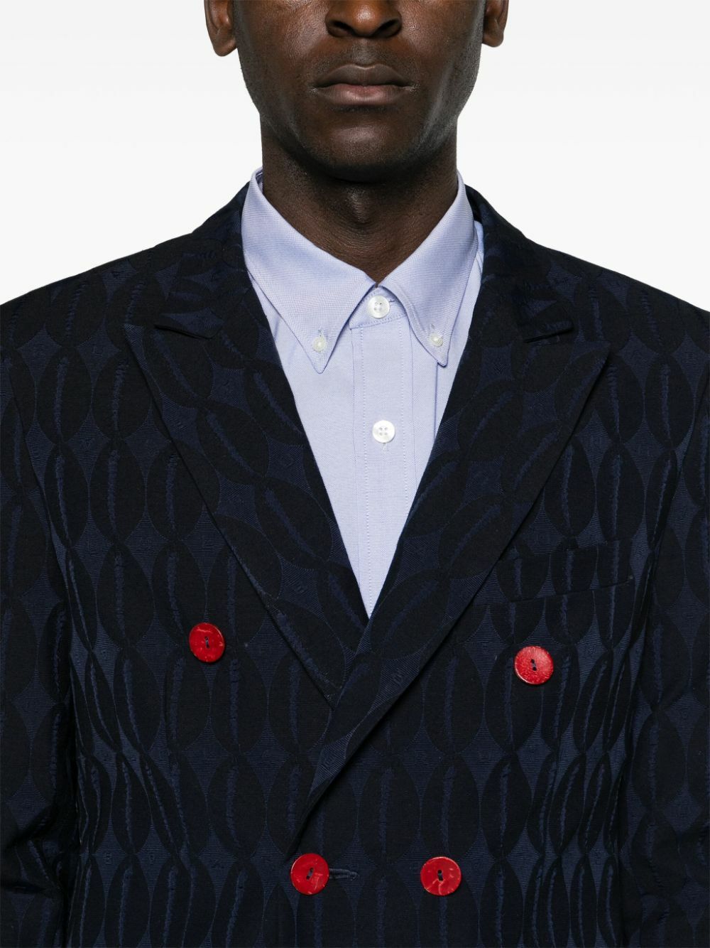 Labrum London Blue Double-Breasted Monogram Blazer
