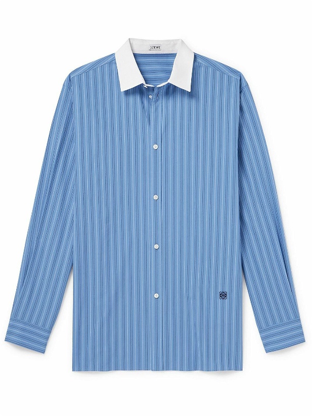 Photo: LOEWE - Logo-Embroidered Striped Cotton-Poplin Shirt - Blue