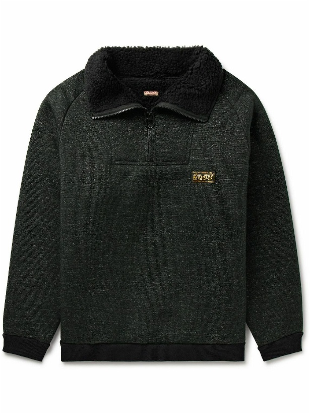 Photo: KAPITAL - Alpine Logo-Appliquéd Fleece-Lined Knitted Half-Zip Sweatshirt - Black