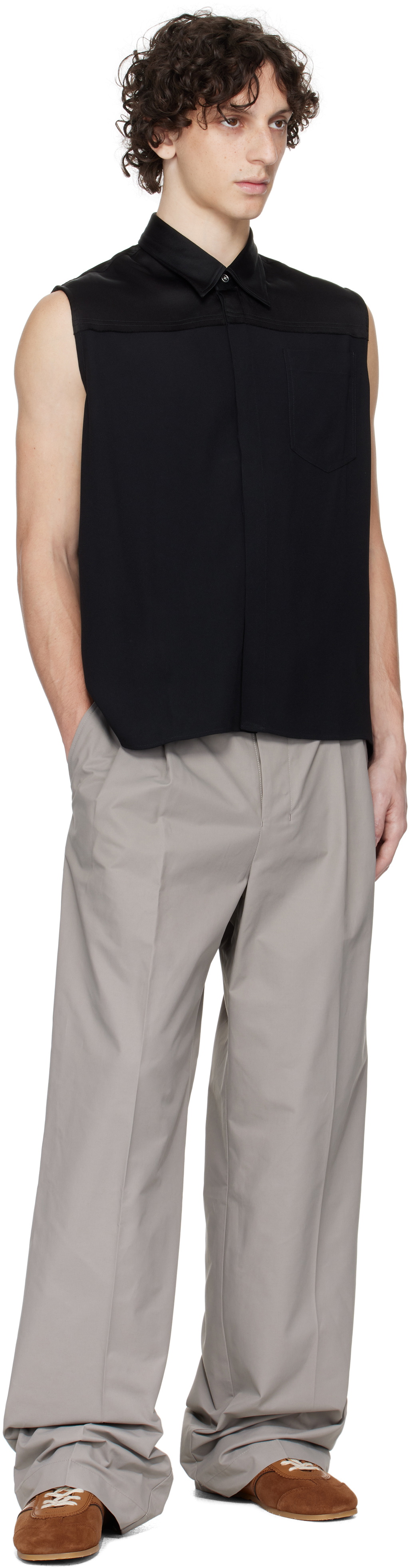AMI Paris Black Contrasted Sleeveless Shirt