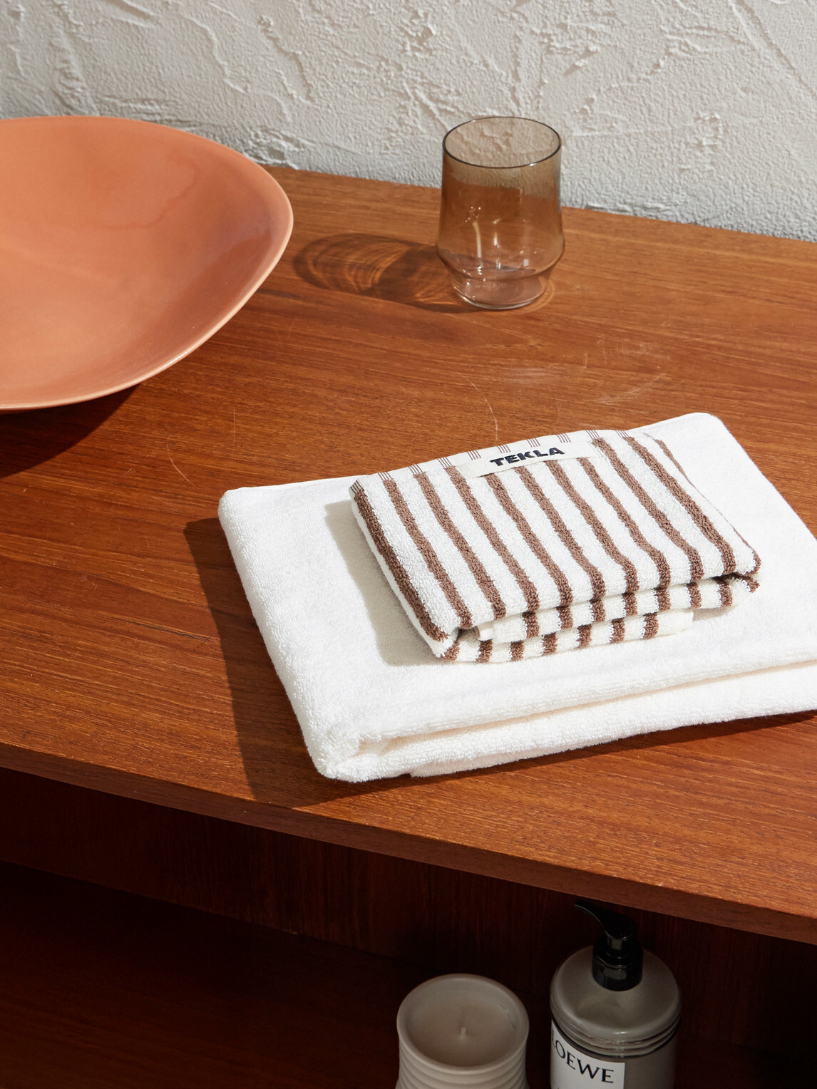 TEKLA - Set-of-Three Logo-Appliquéd Striped Organic Cotton-Terry Towels