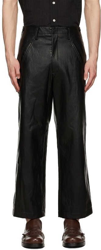 Photo: Recto Black Faux-Leather Wide Crop Trousers