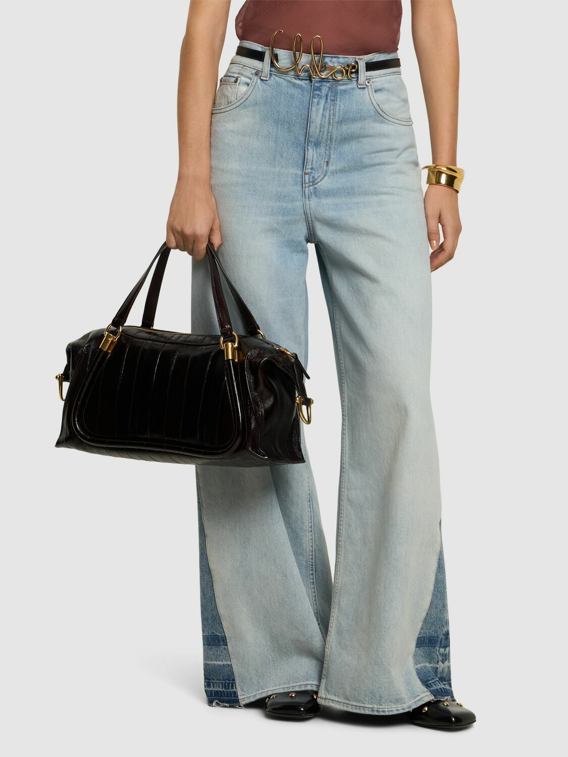 トートバッグ Chloe Black Leather Paraty 24 Shopping Bag Chloe Paraty 24 Large Bag in Shiny Calfskin | Neiman Marcus