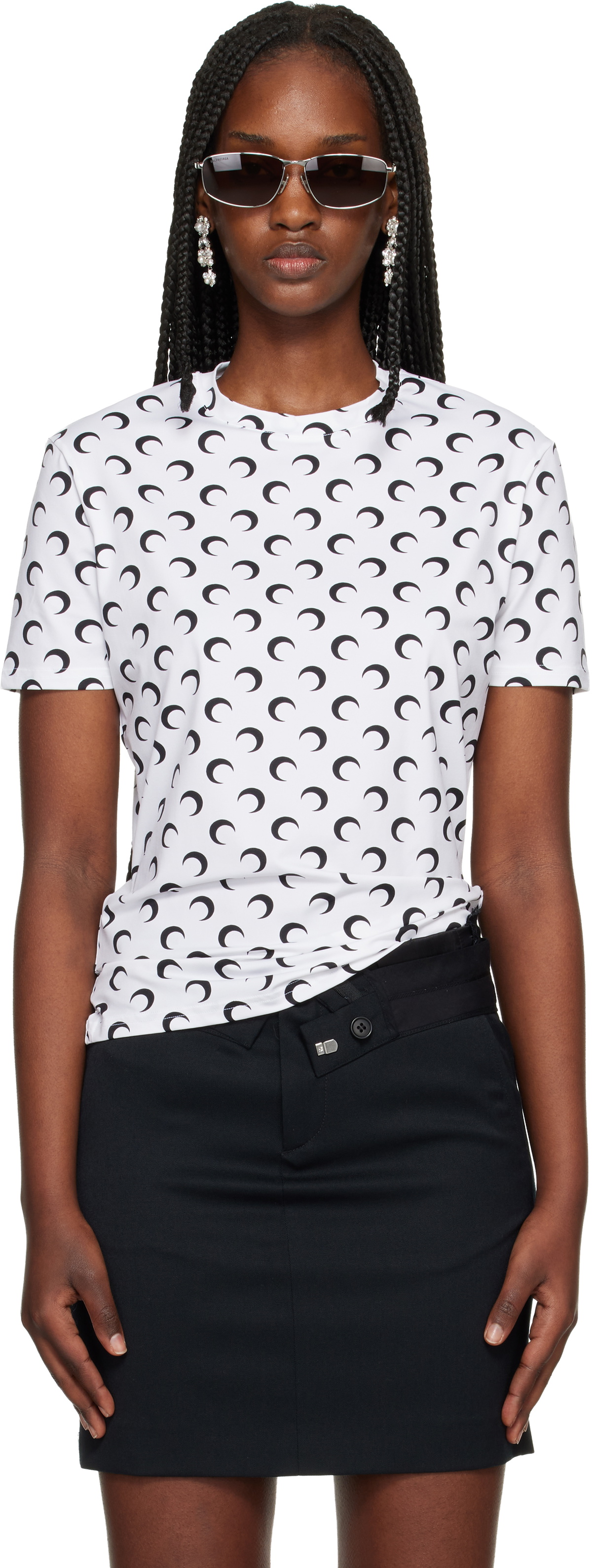 Marine Serre White Moon Printed Jersey Short Sleeves Crewneck T-shirt