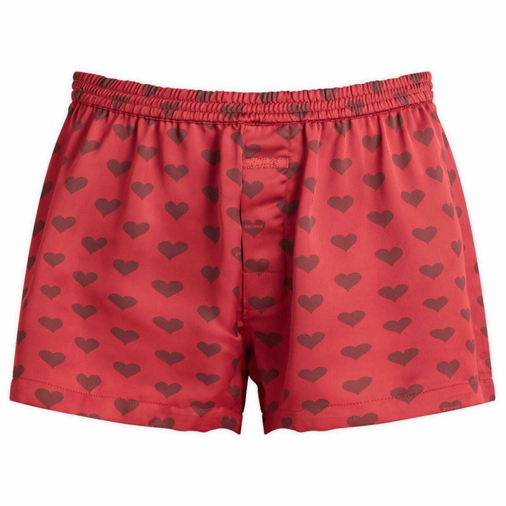 Photo: SKIMS Men's Sateen Sleep Boxers in Red Heart Halfdrop