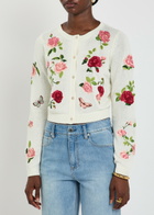 Alice + Olivia Dollie Floral-embroidered Knit Cardigan White