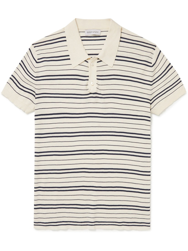 Photo: Odyssee - Slim-Fit Striped Cotton Polo Shirt - Neutrals