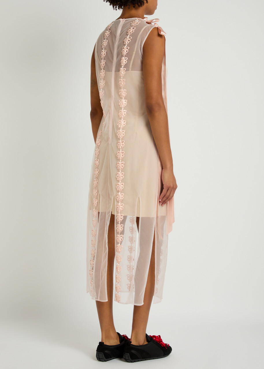 Simone Rocha Appliquéd Sheer Tulle Midi Dress Pink Simone Rocha
