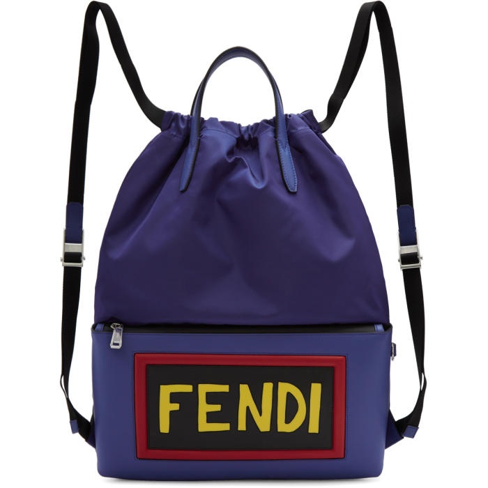 Photo: Fendi Blue Nylon Logo Drawstring Backpack