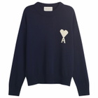 AMI Paris Men's Crewneck Sweater With Contrasted Ami De Coeur in Encre/Ecru