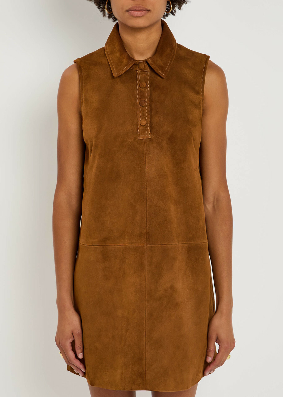 Frame The Suede City Shift Mini Dress Brown