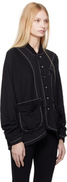 Y's Black Crinkled Jersey Cut Off Doubled Jacket