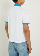 Versace Logo-embroidered Piqué Cotton Polo Shirt White And Blue