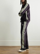 Needles - Logo-Embroidered Striped Cotton-Blend Velour Track Pants - Gray