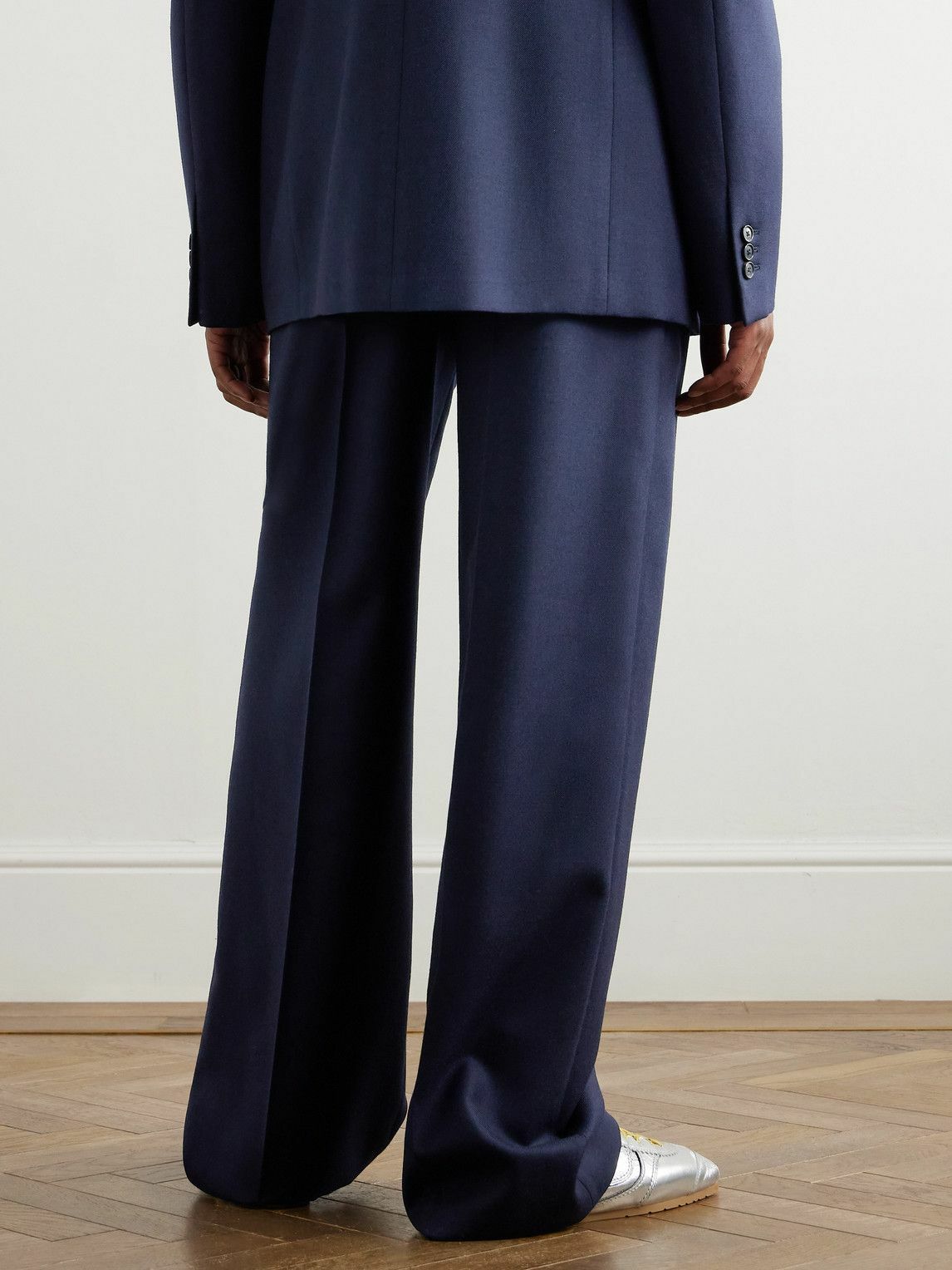 LOEWE - Wide-Leg Pleated Wool-Twill Trousers - Blue Loewe
