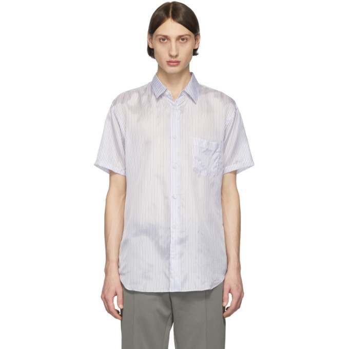 Photo: Comme des Garcons Shirt White and Blue Striped Cupro Short Sleeve Shirt