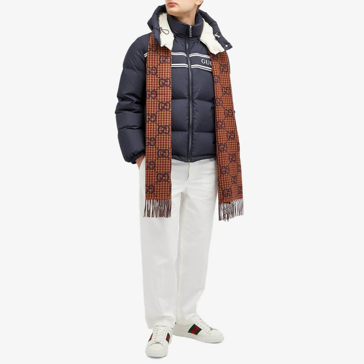Gucci Men's Logo Hooded Down Jacket in Navy