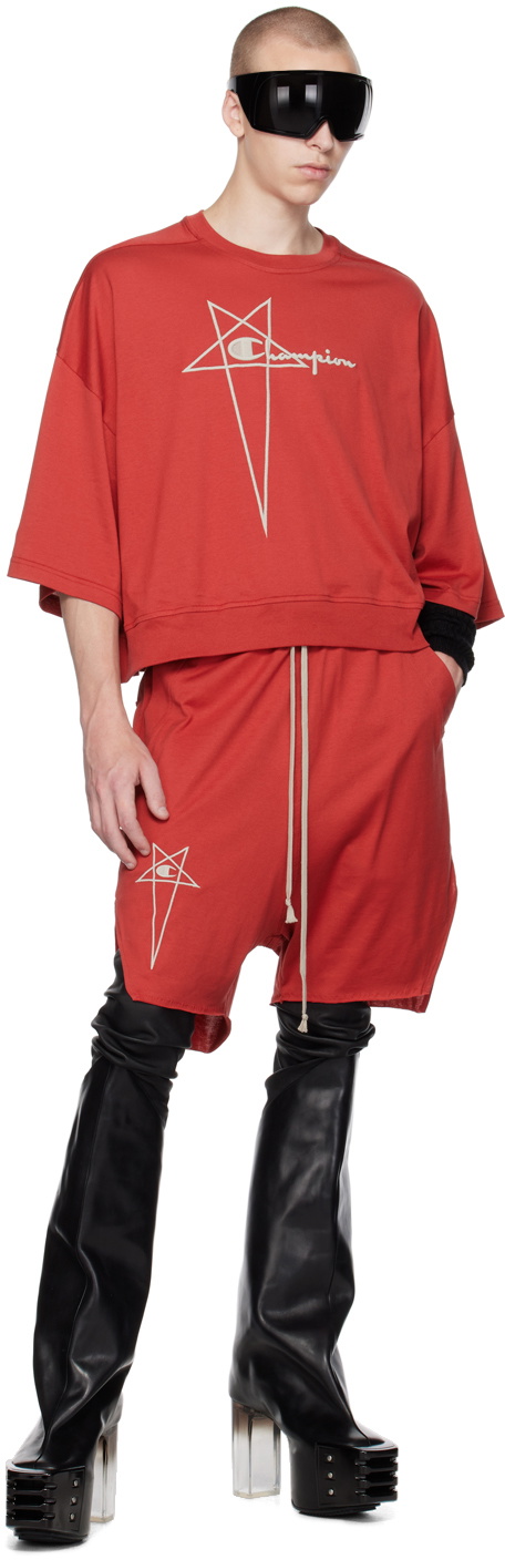Rick Owens Red Champion Edition Beveled Pods Shorts Rick Owens