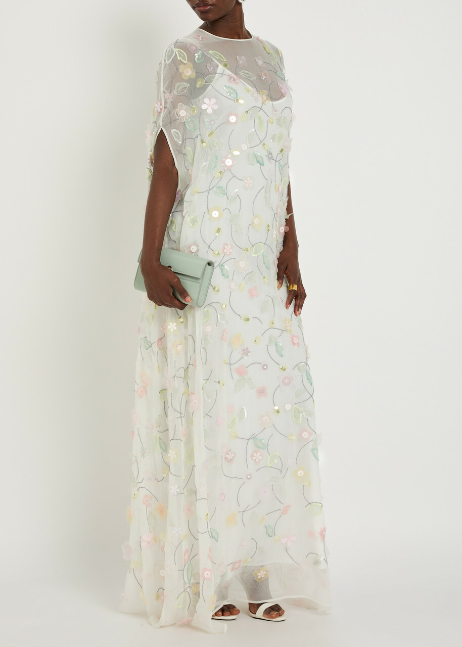 Bernadette Elenore Floral-appliquéd Chiffon Maxi Dress White