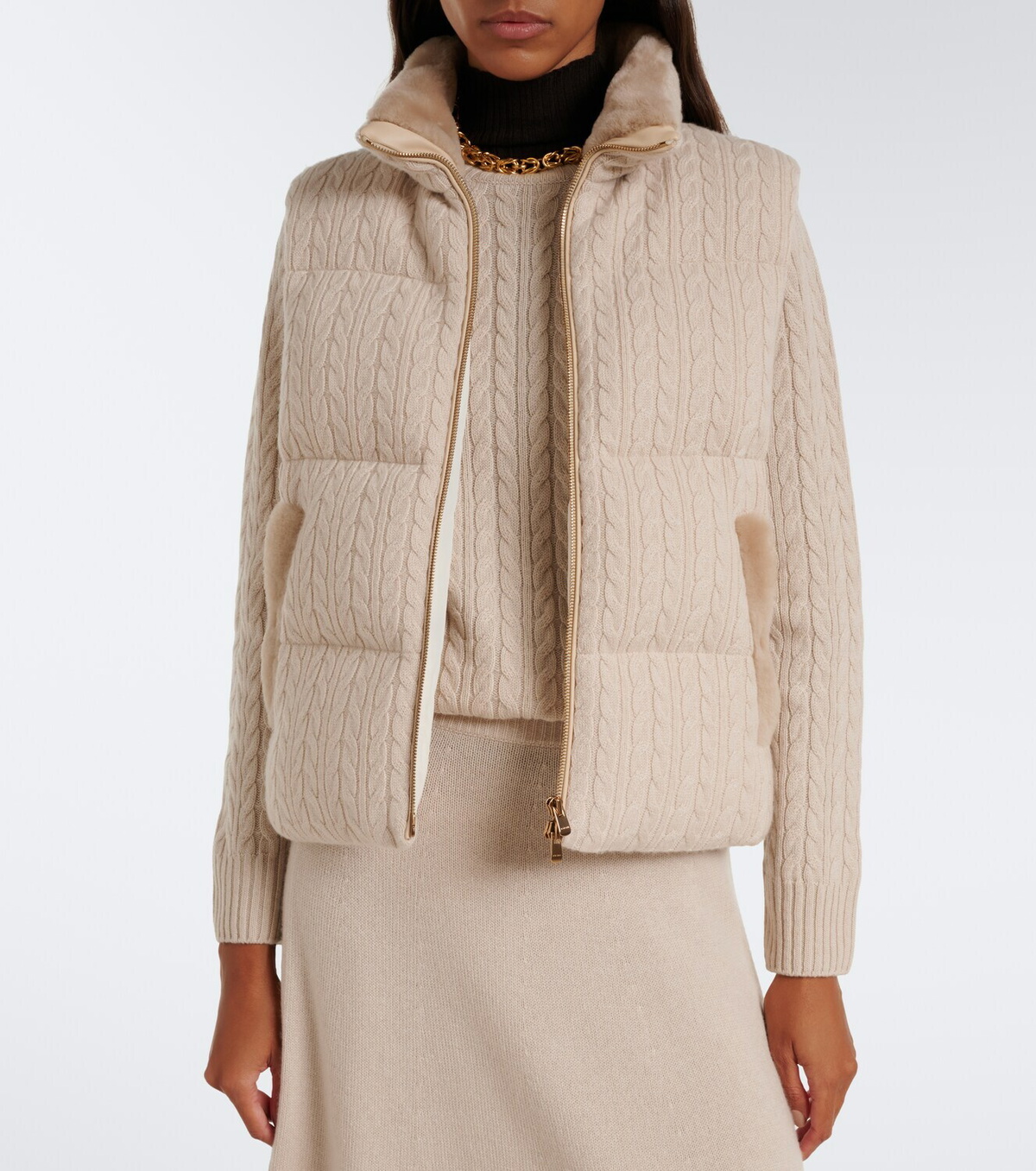 Agnona Cable-knit cashmere puffer vest
