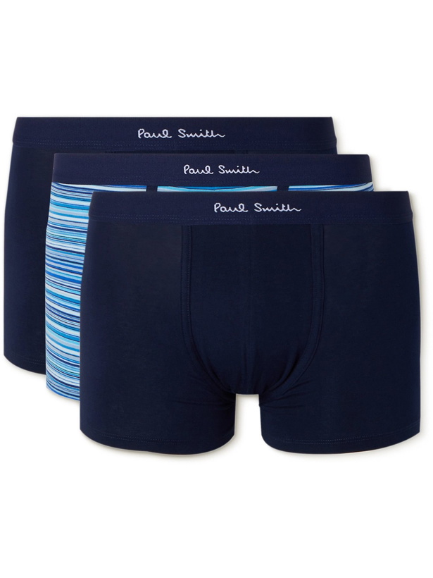 Photo: Paul Smith - Three-Pack Stretch-Cotton Boxer Briefs - Blue