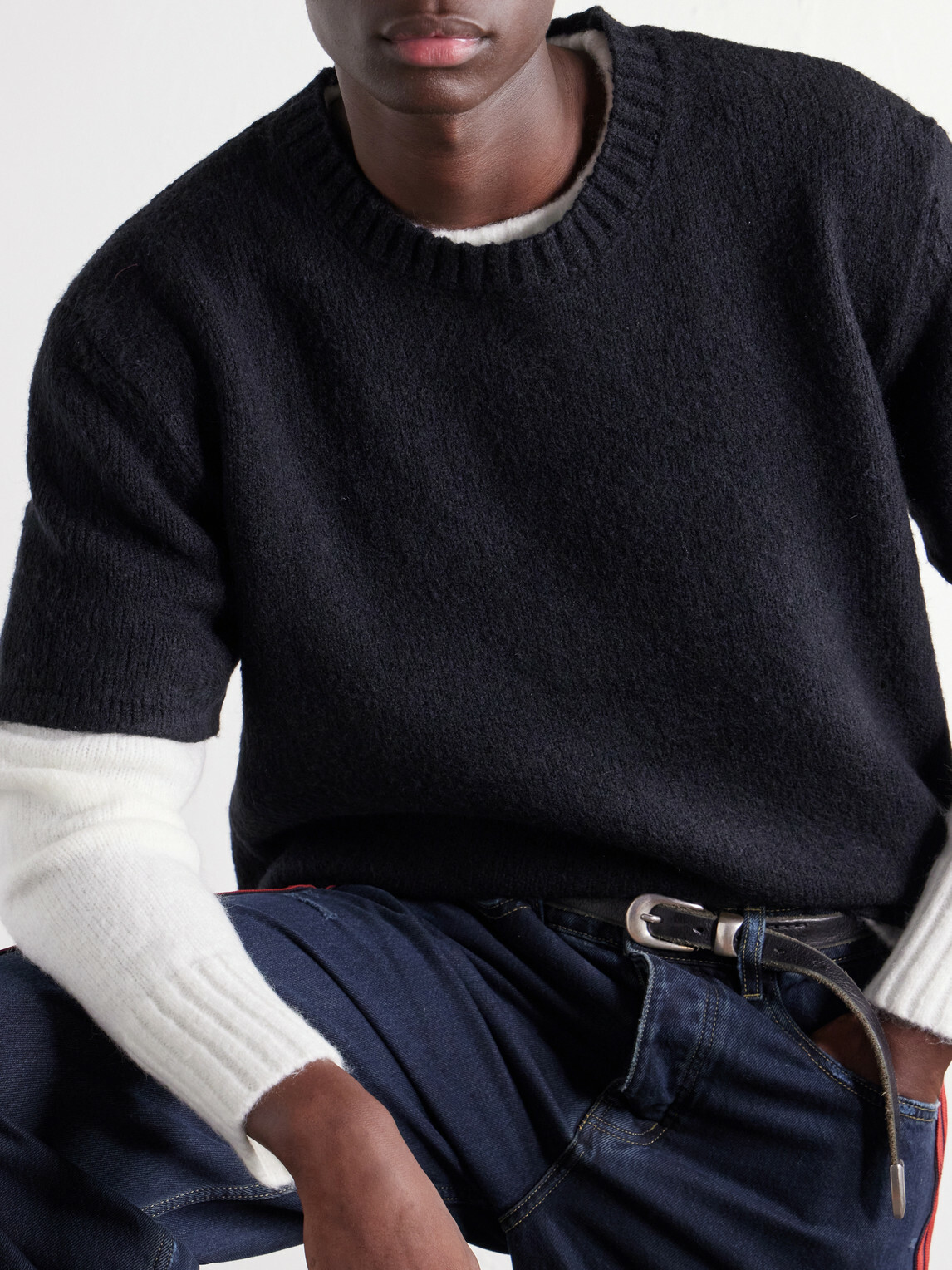 NAHMIAS - Two-Tone Layered Brushed Sweater - Black