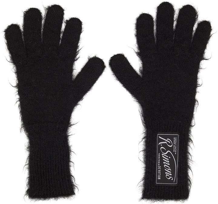 Photo: Raf Simons Black Mohair Short Logo Gloves