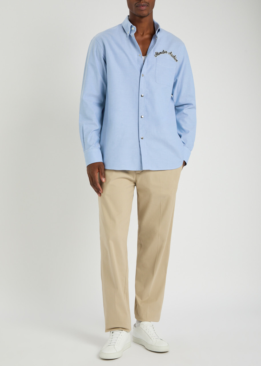 Moncler Embroidered Cotton Oxford Shirt Blue