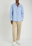 Moncler Embroidered Cotton Oxford Shirt Blue