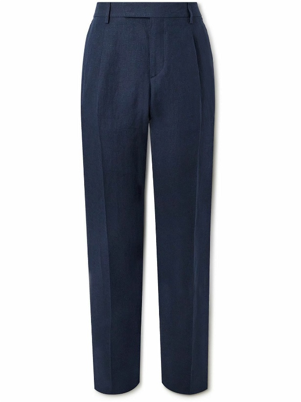 Photo: Lardini - Straight-Leg Pleated Linen Suit Trousers - Blue
