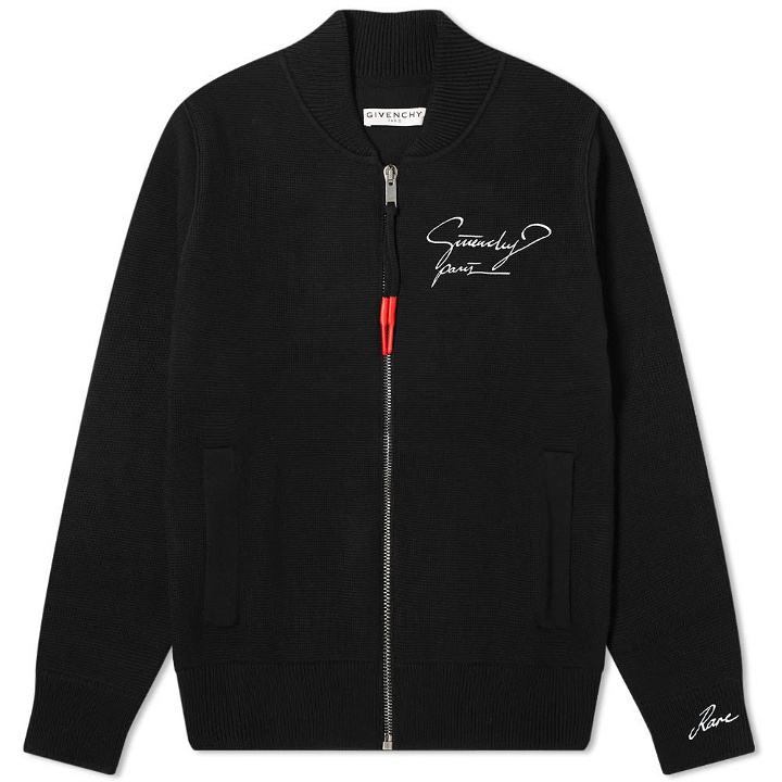 Photo: Givenchy Embroidered Script Knitted Bomber Jacket