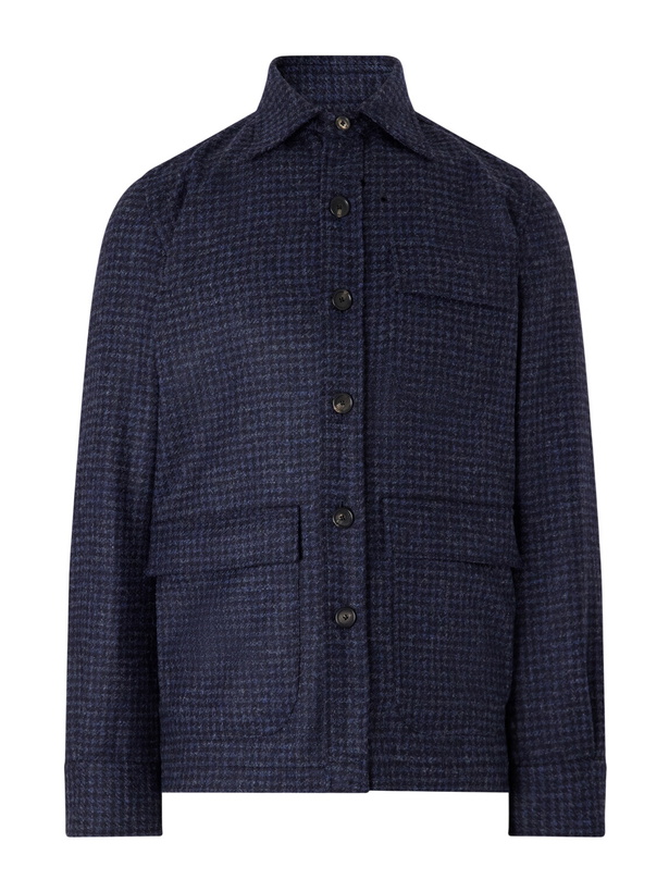 Photo: De Petrillo - Houndstooth Virgin Wool Overshirt - Blue