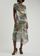 Paris Georgia Mae Zebra-print Silk-chiffon Midi Skirt Black