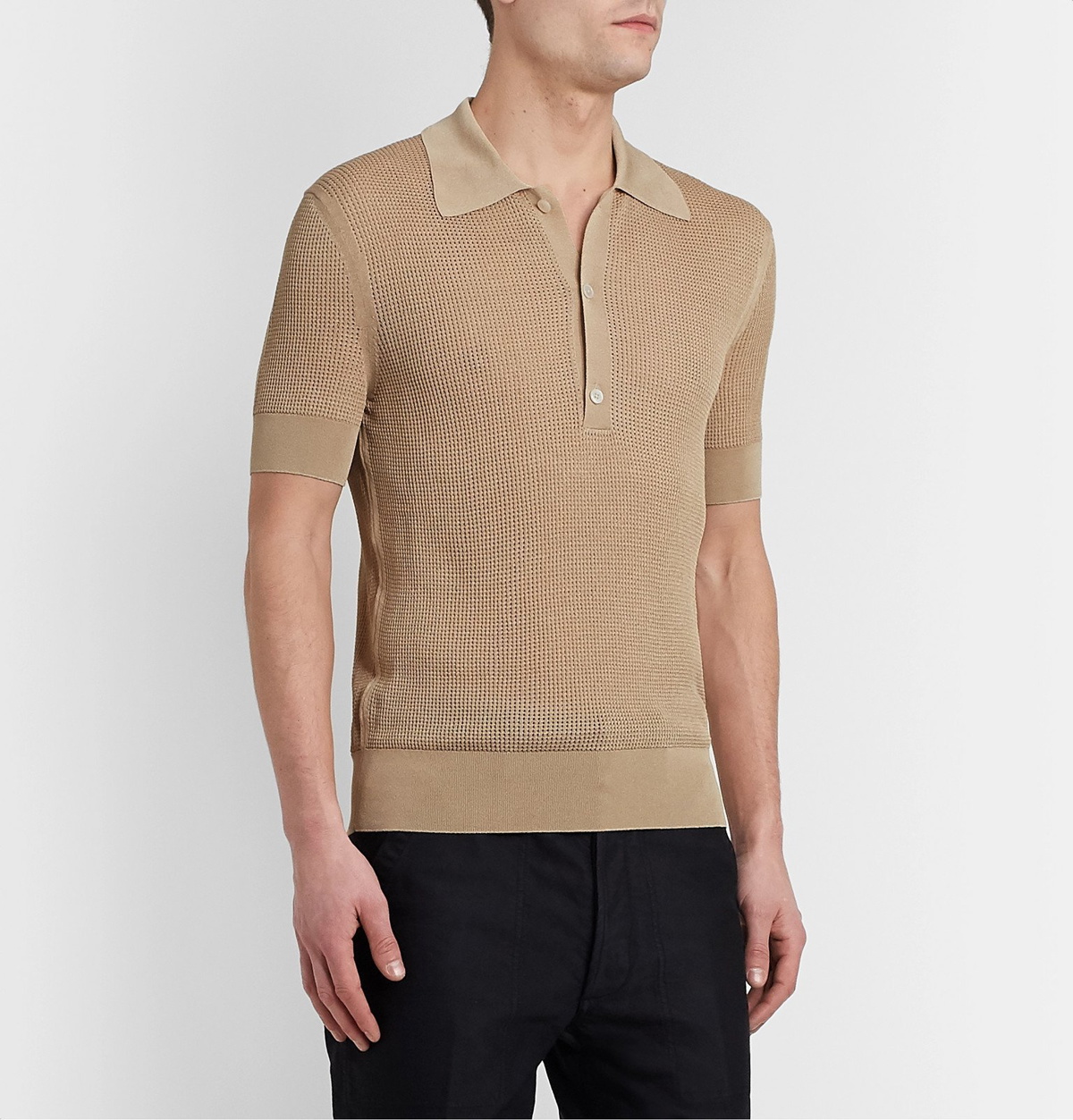 TOM FORD - Open-Knit Polo Shirt - Neutrals TOM FORD