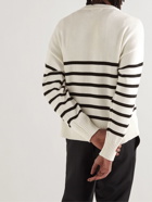 AMI PARIS - Logo-Intarsia Striped Organic Cotton and Wool-Blend Sweater - White