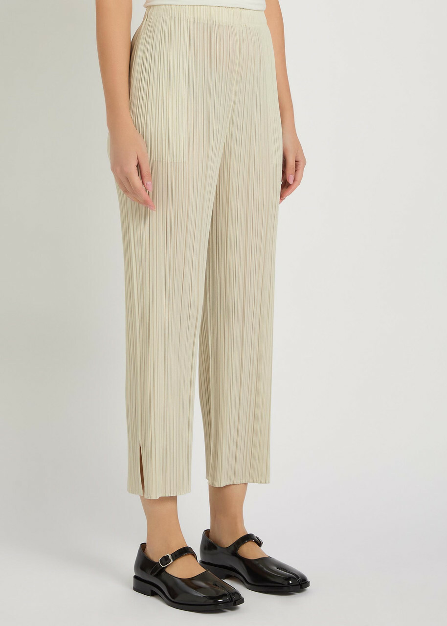 Pleats Please Issey Miyake Pleated Straight-leg Woven Cropped Trousers Ivory