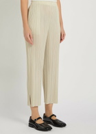 Pleats Please Issey Miyake Pleated Straight-leg Woven Cropped Trousers Ivory