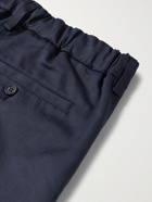 DUNHILL - Tapered Pleated Cotton and Mulberry Silk-Blend Trousers - Blue