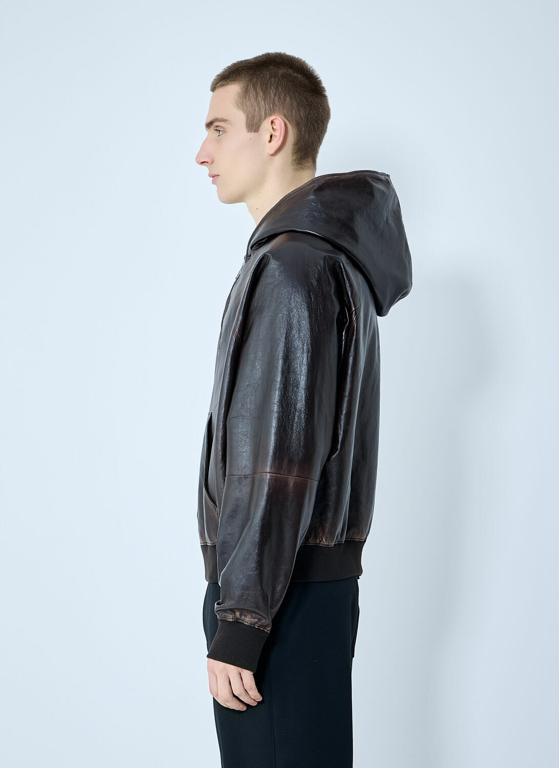 Prada Leather Hooded Jacket