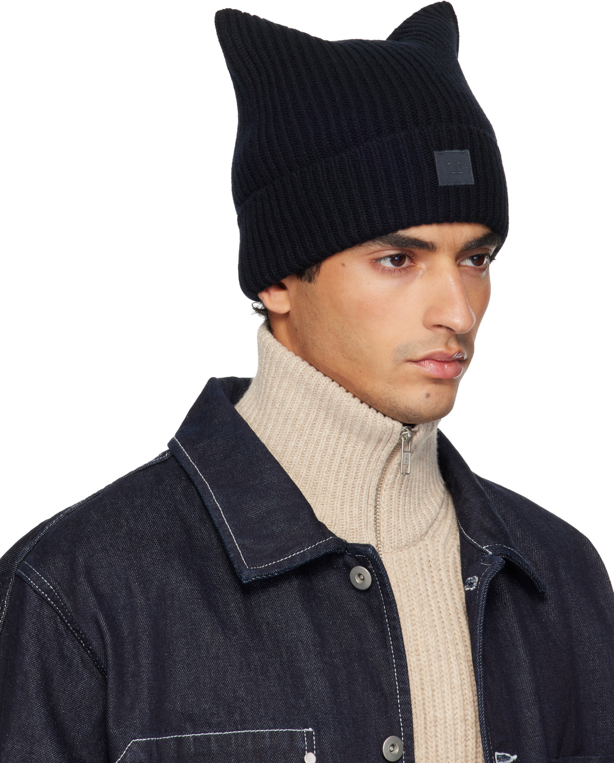 Acne Studios Black Logo Square Beanie Acne Studios