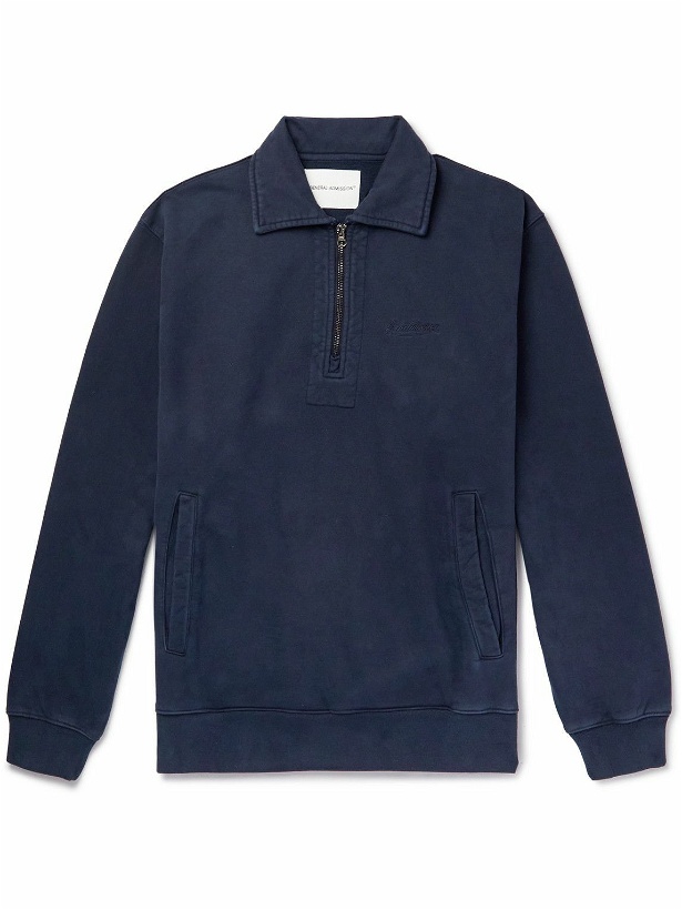 Photo: GENERAL ADMISSION - Lincoln Logo-Embroidered Cotton-Jersey Half-Zip Sweatshirt - Blue