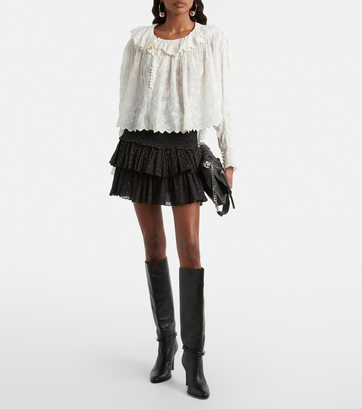 Marant Etoile Polka-dot embroidered cotton miniskirt